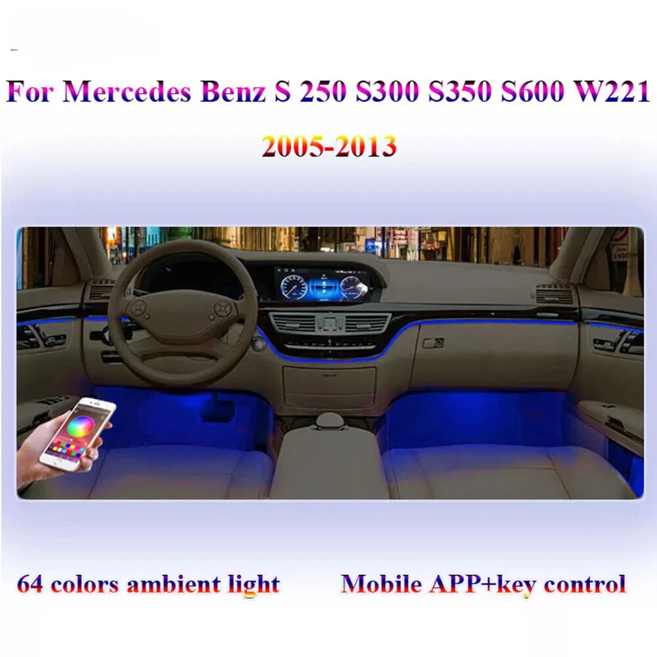 Luz ambiental 64 colores para Mercedes Benz S250 S300 S350 S600 W221 2005-2013 Foto 3 de 4