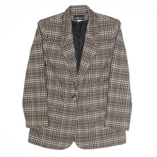 Vintage Sag Harbor Womens Wool Blend Blazer Jacket Beige 90s Check M