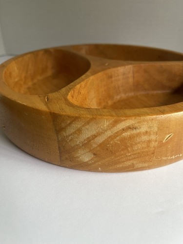 Vintage Danish Modern Wooden Solid Teak Divided Snack / Serving Bowl - Picture 5 of 6