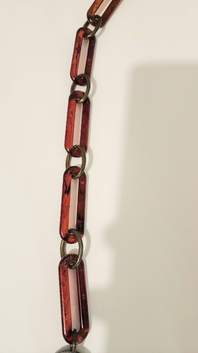 Vintage Tortoise Lucite Ethnic BOHO Coin Belt Vintage Amber Faux Tortoise Acrylic Lucite Oval Chain Link  main image 3