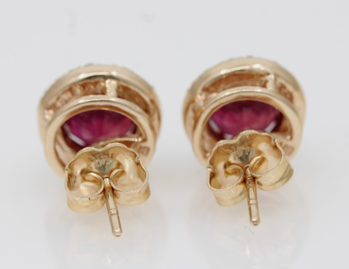 Effy BH 14K Rose Gold 9.2mm Ruby & Diamond Halo Stud Earrings - Picture 7 of 11