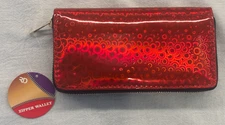 WOMENS RED ZIPPER WALLET BAG GLOSSY FINISH NWT FREE SHIPPING 4x8x1”