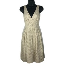 Anthropologie James Coviello 4 Dress cream eyelet lace midi a line sleeveless