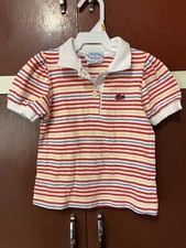 Vtg Izod Lacoste Girls Unisex Child Polo Shirt Small 4-5 Striped Ruffle Sleeve