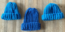 VINTAGE LOT 3 GRANNY Handmade Crocheted Infant Baby Doll Hat Beanies BLUE