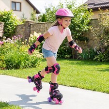 Kids Roller Skates, 4 Sizes Adjustable Quad Skates with Safety Protection