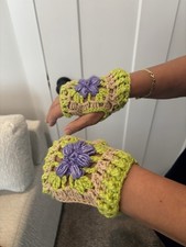 Women's Handmade Crochet Fingerless Gloves with Granny Square Pattern