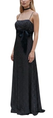 90s Dave & Johnny Sz 9 Womens Black Polka Dot Babydoll Kawaii Grunge Slip Dress