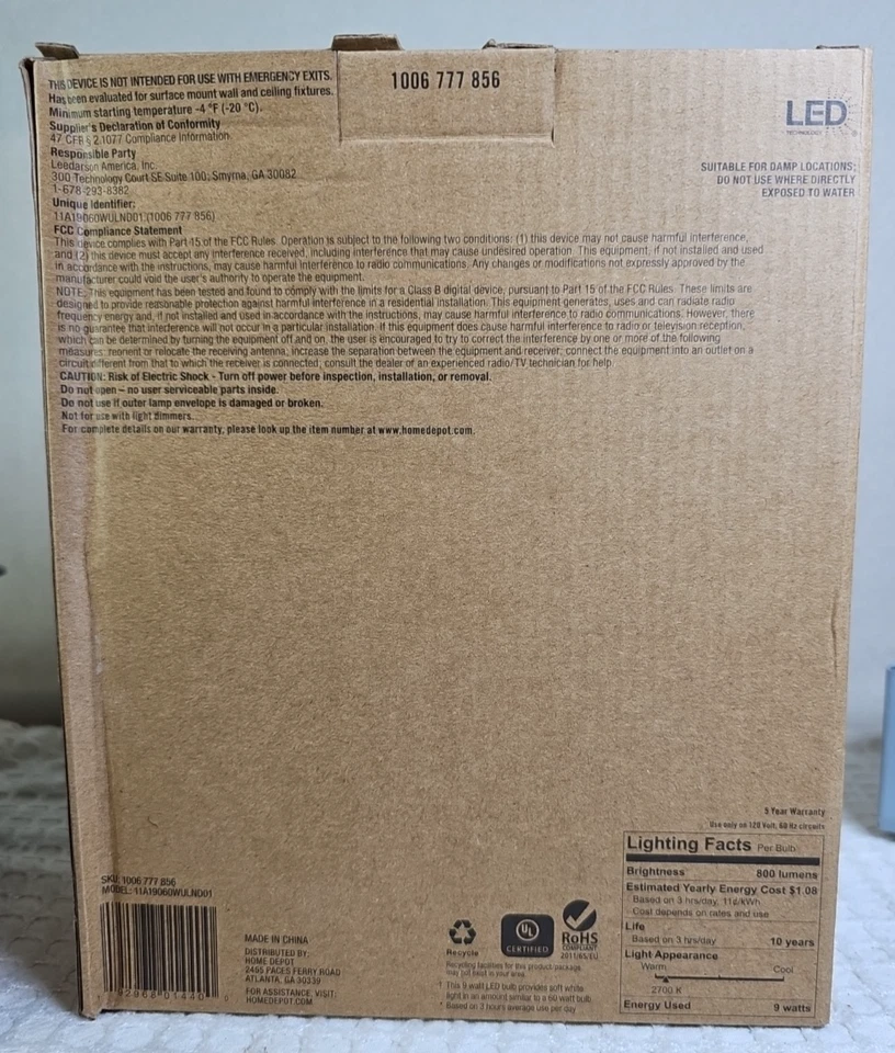 60-Watt Equivalent A19 Non-Dimmable CEC Rated LED Light Bulb Daylight (16-Pack) - Image 3 of 4