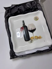 Lot 2 Effetti d’Arte Home Square Appetizer Plates Wine Bottle & Glass  Italy
