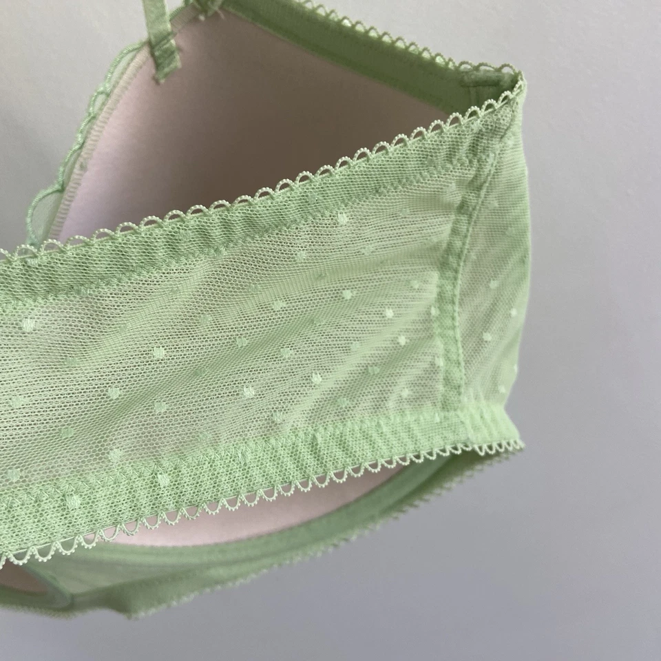 Victoria's Secret розовый зеленый кружева сердца слегка с подкладкой балконет бюстгальтер 40D - Изображение 4 из 4