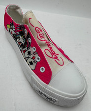 Ed Hardy Poppy-114L Women's Sneakers 8.5 Pink White Canvas Skull Wings Shoes