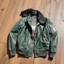 Mens Horsehide Leather Retro Flight Bomber Jacket Detachable Sheepskin Collar