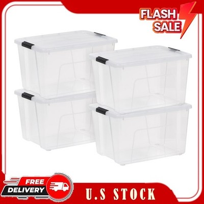 New IRIS 60 Qt Stackable Plastic Storage Bins with Lids Storage Totes 4 Pack