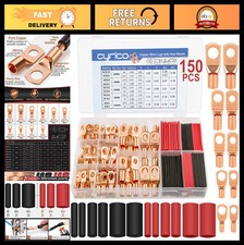 150pcs Battery Cable Ends Kit - Copper Lugs  Heat Shrink Tubing for Marine Use