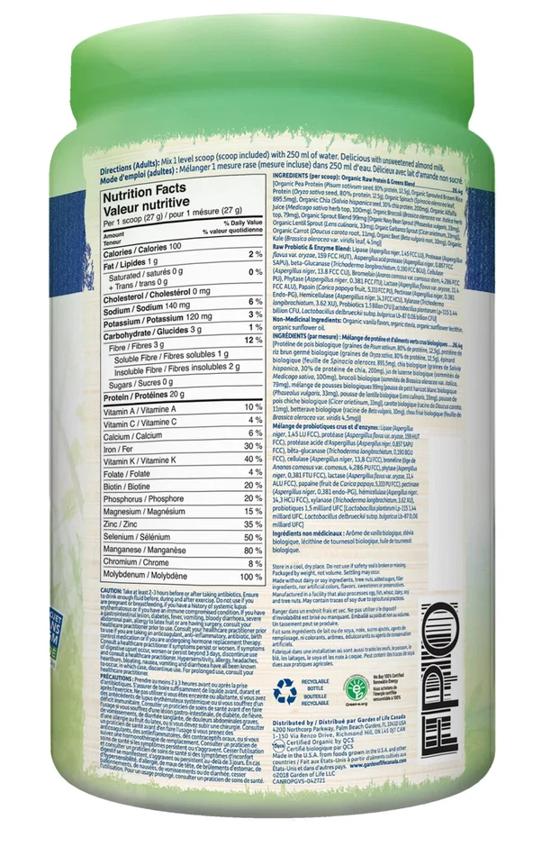 Garden Of Life RAW Proteína Orgánica y Verdes Potente Mezcla Energía Limpia 550g NUEVO Foto 2 de 2