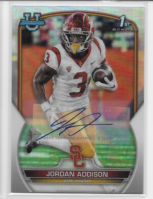 Jordan Addison 2022 Bowman Chrome University Refractor Auto 395/499 #36 Vikings