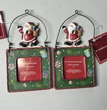 Santa Christmas Ornament Photo Frame Set of 2 Two Matching 2”X2” Hanging