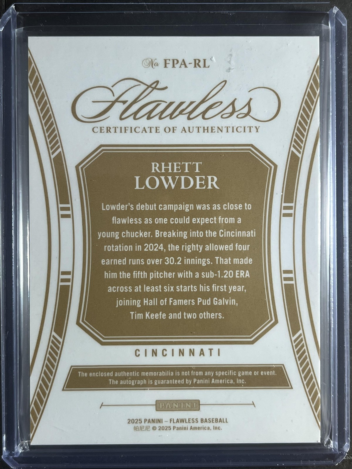 2025 Panini Flawless #FPA-RL Rhett Lowder Patch Auto #/10 250019 view 2