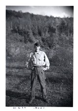 1940s WW2 Era Soldier in Uniform Standing in Field Vintage Photo