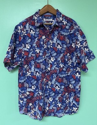 Tommy Bahama Shirt Mens Medium Blue Floral Botticelli Toss Button Up