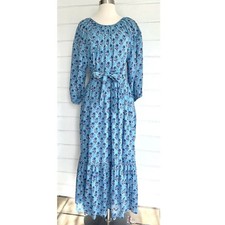 EMERSON FRY India Collection Little Marigolds Danube Print Blue Maxi Dress  M