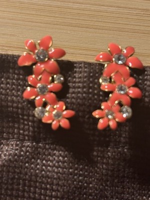 New $68 Kate Spade 'lovely lilies' ear crawlers earrings coral lovely lilies