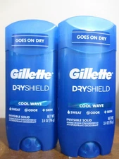 2x Gillette Dry Shield Cool Wave Solid Antiperspirant Deodorant 3.4 Oz 06/2025