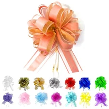 Allgala 12-PC 4"Organza Ribbon Pull Flower Bows, Rose Gold, Gift & Wedding Decor