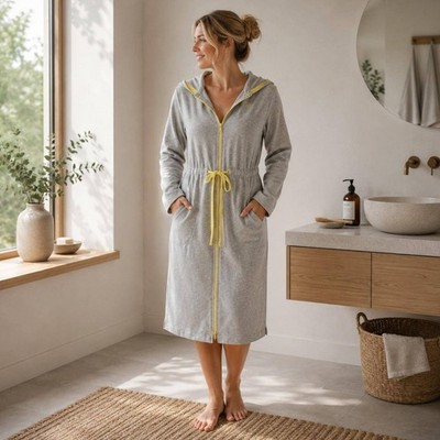 Cawö Damen Bademantel mit Kapuze Silber Größe M