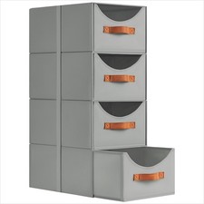 4 PCS Stackable Storage Drawers Collapsible Bins Fabric Organizer Basket Grey