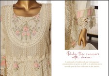 Ivory Net Cotton Salwar Kameez with Floral Embroidery  Dupatta for Women