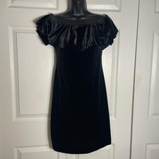 Eliza J Dress Women 8 Black Velvet Off Shoulder Ruffle Goth LBD Elegant Festive