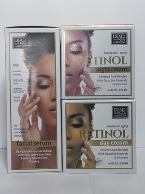 DEAD SEA COLLECTION, RETINOL DAY CREAM, NIGHT CREAM & FACIAL SERUM PACKAGE! 1.69
