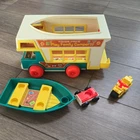 Vintage Fisher Price Little People Play Family Camper #994 Boat, Motorcycle, Car