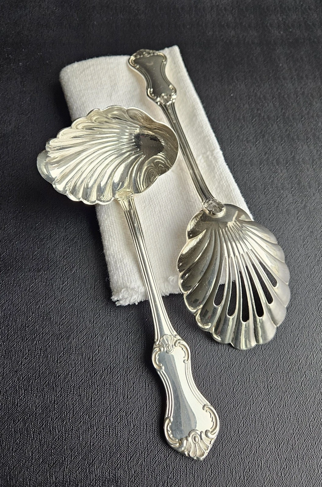 Mema EX ALP Sweden Silverplate Sauce Ladle & Slotted Spoon Shell Pattern