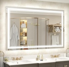 Dimmable LED Lighted Bathroom Mirror Touch Vanity Mirror Anti-Fog 3000K-6000K US