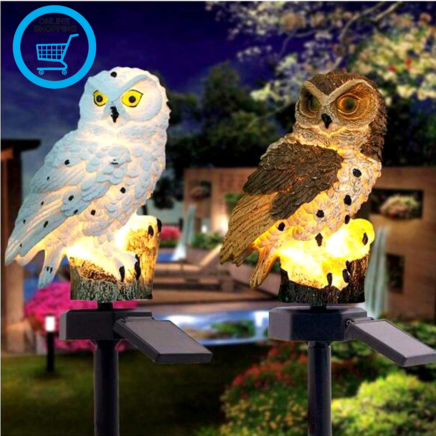 Owl Solar LED Garden Light Outdoor Waterproof Lawn Ornament, Decorative Owl Stat