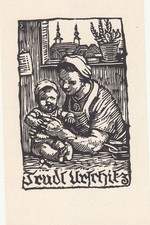 Exlibris Bookplate Woodcut Switbert Lobisser 1878-1943 Mother Child Window