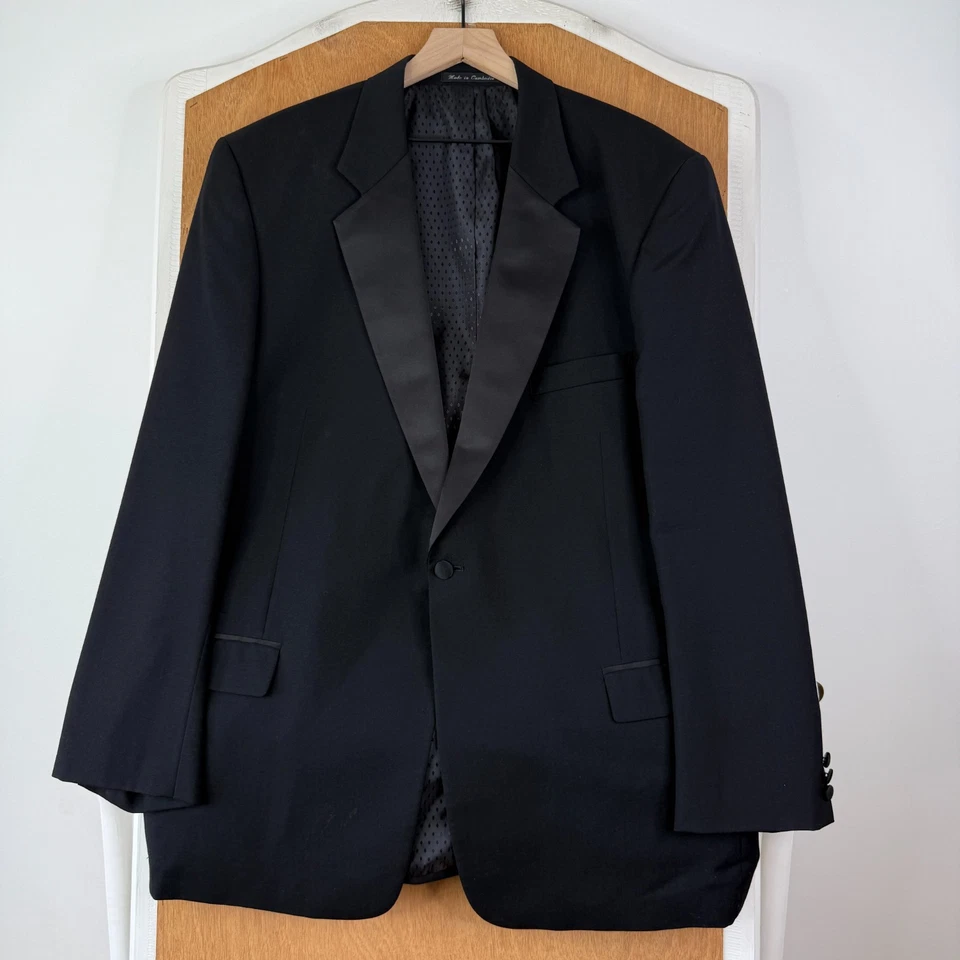 Esmoquin Para Hombres 48L Negro 1 Botón Traje FR Tripler Co Pantalones de Lana 40x32 Plisado Delantero Foto 2 de 4