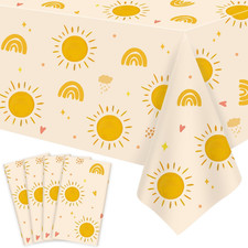 4 Pack Boho Sun Birthday Tablecloths - Boho Hippie Sunshine Table Covers Rainbow