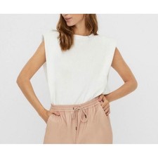 VERO MODA White Padded Shoulder Sleeveless Cr...