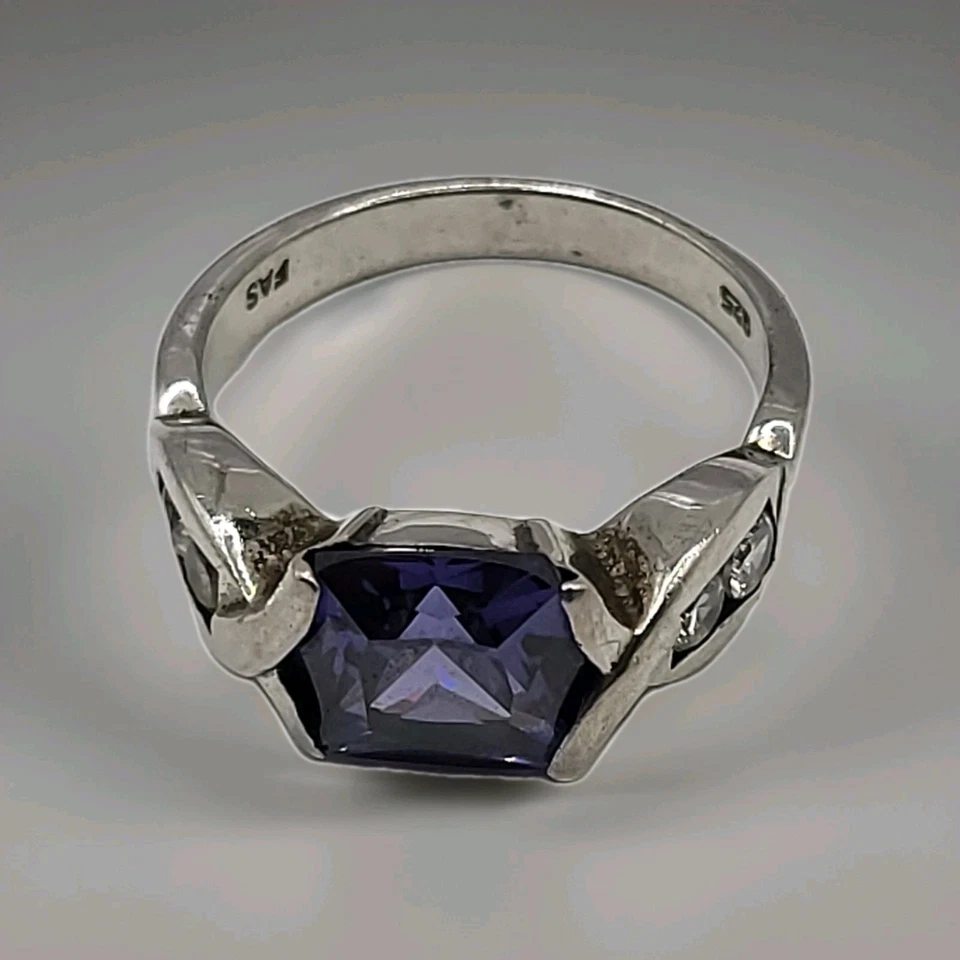 Anillo vintage FAS 925 plata esterlina corte cojín tanzanita circonita acentuado Foto 2 de 4