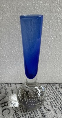 RARITÄT Vase Murano Glas seltene Größe BLAU Solifleur Vase Bubble Design 15 cm