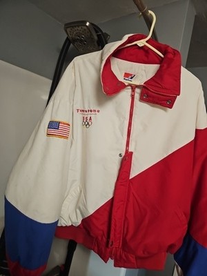 VTG Olympics Puffer Jacket 1980's XXLARGE Red White Blue Swingster USA Firestone