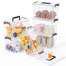 6 Packs 6 QT Plastic Storage Bins with Latching Lids Clear Storage Box with h...