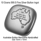 999.5 Silver Ingot Round 1O Grams Australian Certified Bullion Handcrafted