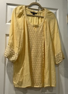 Zac & Rachel Yellow 3/4 Sleeve Top With Lace Details Size 2X
