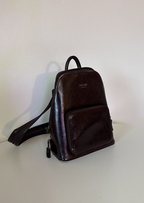 Abbacino Leather Bag Crossbody Or Backpack Dark Red Brown Made In Spain Vintage