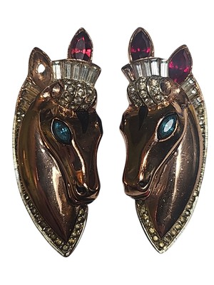 Vintage Corocraft Sterling Silver Horse Duette Pair Fur Clip